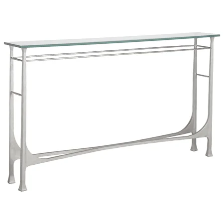 Bruno  Transitional Metal Console Table with Glass Top